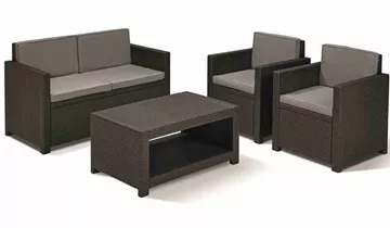 Monaco Loungeset, graphit 2Sessel,1Bank,1Tisch,Kissen