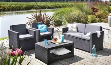 Monaco Loungeset, graphit 2Sessel,1Bank,1Tisch,Kissen